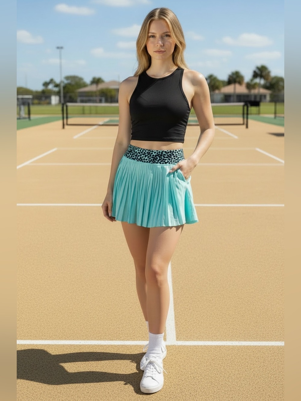 Lululemon pleat to street pleated tennis skirt teal spotted retro 4